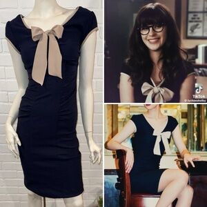 Stop Staring! Newport 1950s Navy Fitted Midi Bow Dress Retro Style from ModCloth